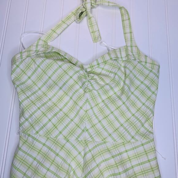VintageY2k Lime Green Plaid Halter Dress Sz Small - Picture 12 of 16